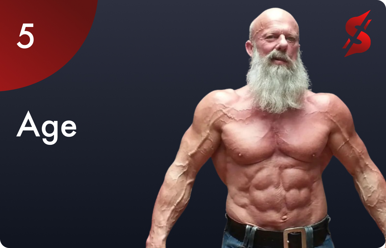 Old, aged bodybuilder with impressive muscles